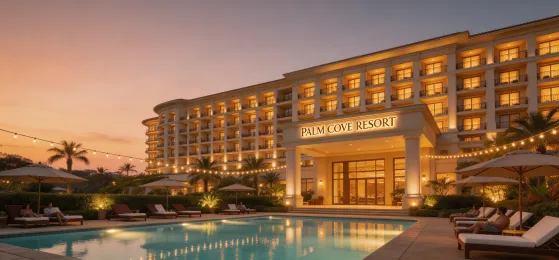 Hotel facility with heat pump heating and hot water system