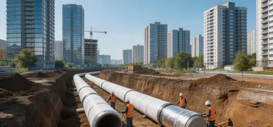 District heating network with centralized heat pump system