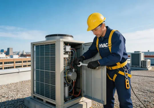 Dimplex heat pump service technician performing maintenance